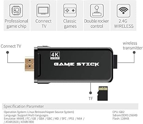 Wireless video games for tv gaming Retro gaming console with Game Stick 1080p Plug & Play TV Video Game Set for 2 player with 9Emulator for Kids & Old School Station Video Game
