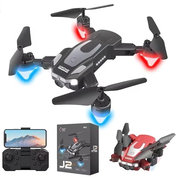 Drone J2 Foldable FPV Drone with Dual Camera, Obstacle Avoidance, Altitude Hold, Headless Mode, 15 Min Flight Time | Compact Portable RC Quadcopter for Beginners & Kids
