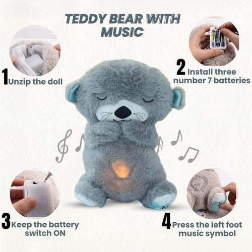 Breathing Teddy Otter Glowing Music for Baby Sensory Sleep Lights Rhythmic Simulation Plush for Babies Kids Soothing Sound and Décor Item