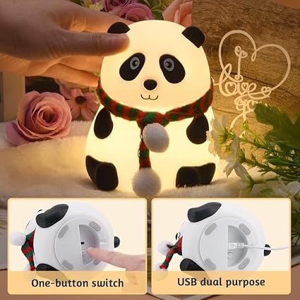 Panda Light Night lamp, Night Light for Bedroom, Night Lamp for Kids, Birthday Gift for Kids, Silicone Rechargeable Lamps with Charging Plug, Diwali Gifts for Family & Friends, (Multicolor)