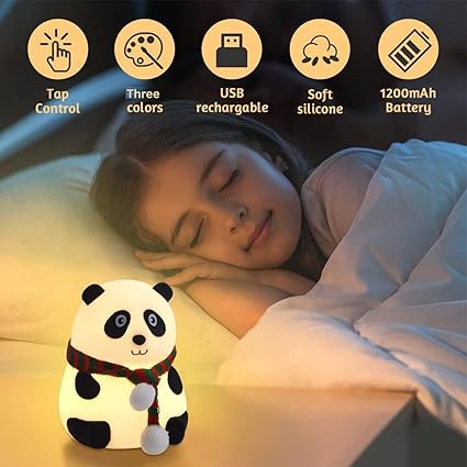 Panda Light Night lamp, Night Light for Bedroom, Night Lamp for Kids, Birthday Gift for Kids, Silicone Rechargeable Lamps with Charging Plug, Diwali Gifts for Family & Friends, (Multicolor)