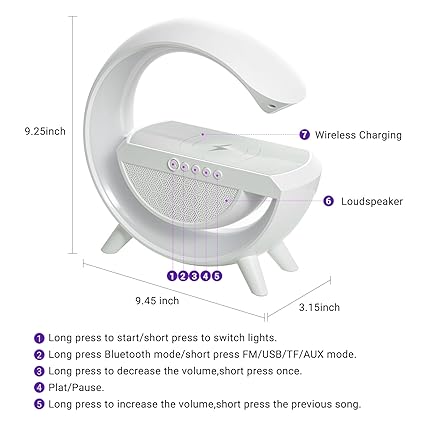 Led Ambient Lighting Night Light For Bedroom Bluetooth Speakers Atmosphere Lamp For Living Room Decor Rechargeable Battery Operated Dorm Bedside Lamps With 15W Wireless Charging Child Gift-Abs