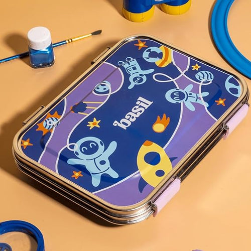 Basil Bento Box – 900 ml 3-Compartment Stainless Steel Lunch Box for Kids | Leak-Proof Tiffin for School