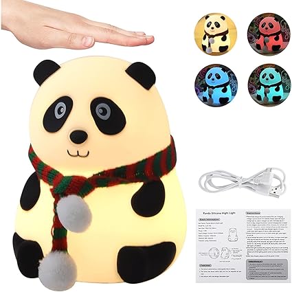 Panda Light Night lamp, Night Light for Bedroom, Night Lamp for Kids, Birthday Gift for Kids, Silicone Rechargeable Lamps with Charging Plug, Diwali Gifts for Family & Friends, (Multicolor)