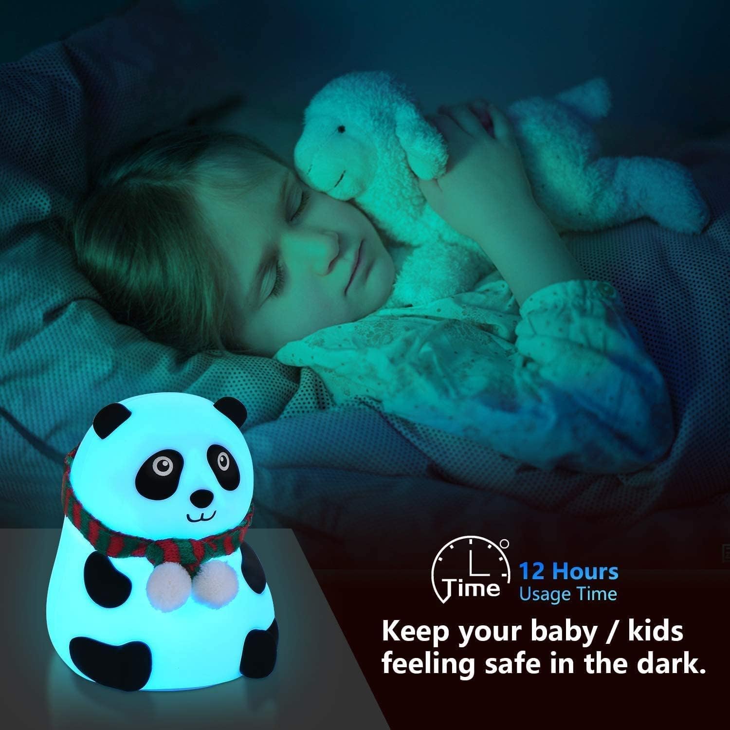 Panda Light Night lamp, Night Light for Bedroom, Night Lamp for Kids, Birthday Gift for Kids, Silicone Rechargeable Lamps with Charging Plug, Diwali Gifts for Family & Friends, (Multicolor)