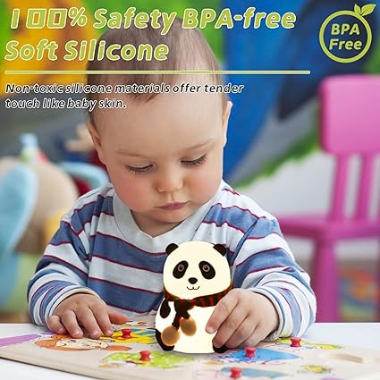 Panda Light Night lamp, Night Light for Bedroom, Night Lamp for Kids, Birthday Gift for Kids, Silicone Rechargeable Lamps with Charging Plug, Diwali Gifts for Family & Friends, (Multicolor)