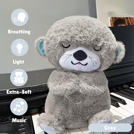 Breathing Teddy Otter Glowing Music for Baby Sensory Sleep Lights Rhythmic Simulation Plush for Babies Kids Soothing Sound and Décor Item