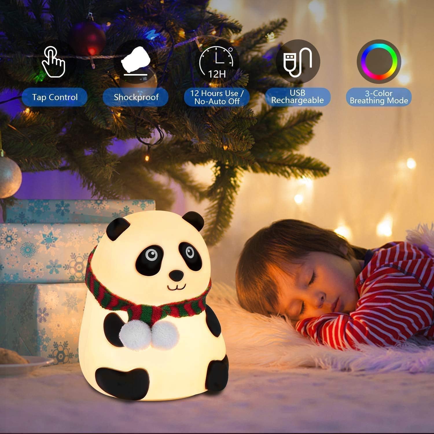 Panda Light Night lamp, Night Light for Bedroom, Night Lamp for Kids, Birthday Gift for Kids, Silicone Rechargeable Lamps with Charging Plug, Diwali Gifts for Family & Friends, (Multicolor)