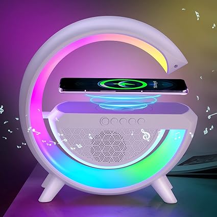 Led Ambient Lighting Night Light For Bedroom Bluetooth Speakers Atmosphere Lamp For Living Room Decor Rechargeable Battery Operated Dorm Bedside Lamps With 15W Wireless Charging Child Gift-Abs