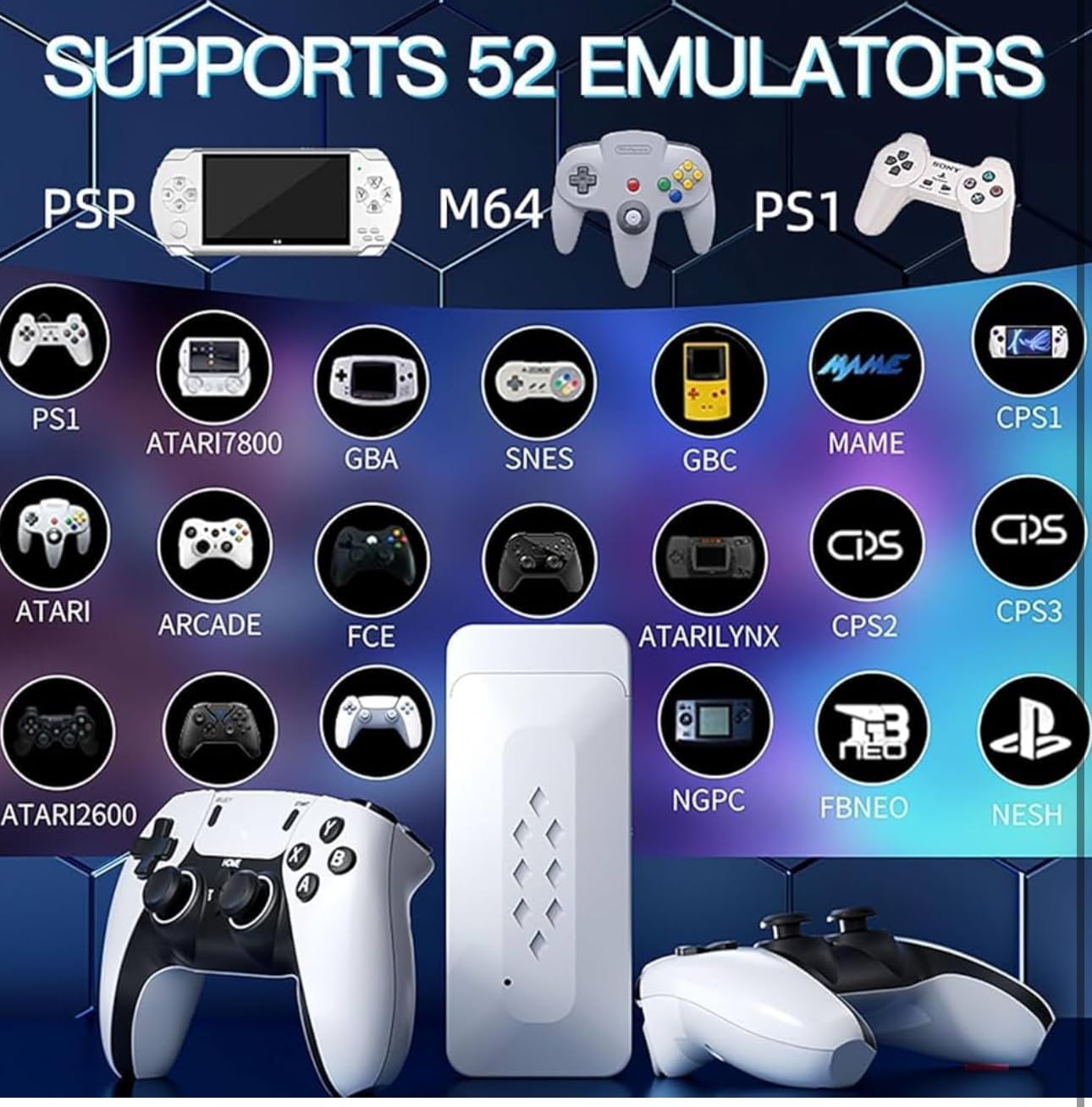 M22 Game Stick Console | 30,000+ Preloaded Modern & Retro Games | 64GB TF Card | 2.4G Wireless Dual Controllers | 1080p HDMI Plug & Play for TV | Supports 52+ Emulators