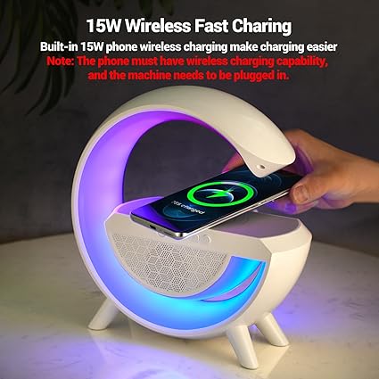 Led Ambient Lighting Night Light For Bedroom Bluetooth Speakers Atmosphere Lamp For Living Room Decor Rechargeable Battery Operated Dorm Bedside Lamps With 15W Wireless Charging Child Gift-Abs