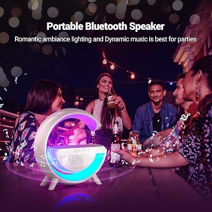 Led Ambient Lighting Night Light For Bedroom Bluetooth Speakers Atmosphere Lamp For Living Room Decor Rechargeable Battery Operated Dorm Bedside Lamps With 15W Wireless Charging Child Gift-Abs