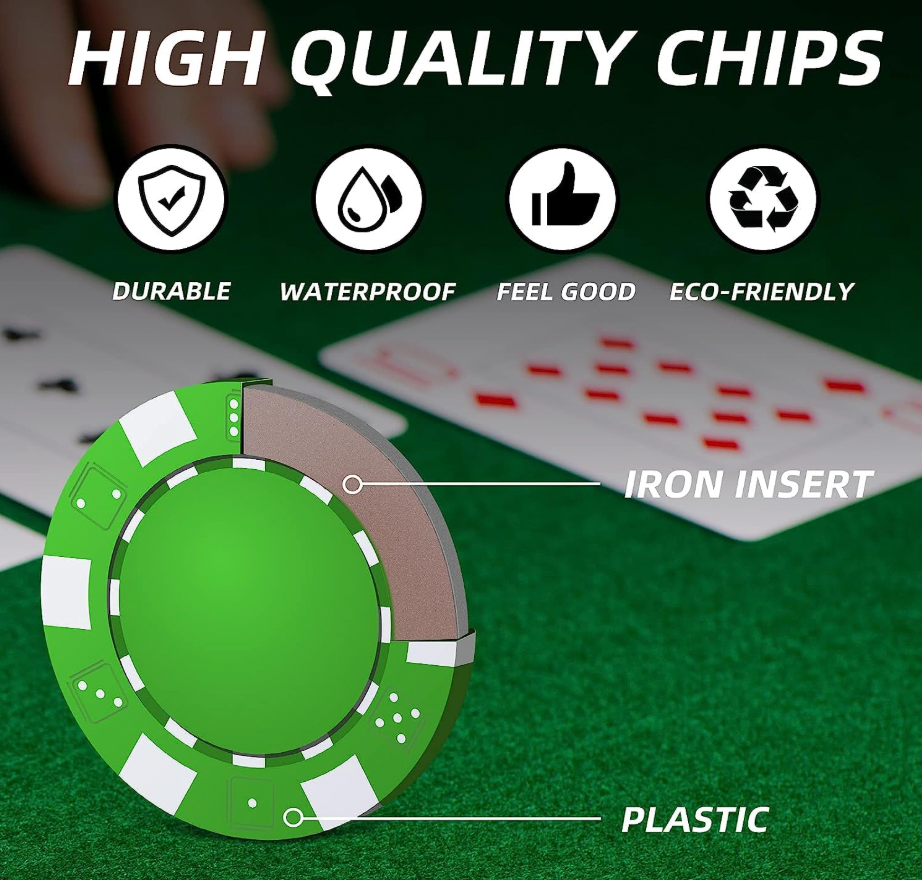 300 Chips/Pcs Poker Chips Set with A Aluminum Finish Case, 2 Decks of Cards, 5 Dice, 1 Dealer Button