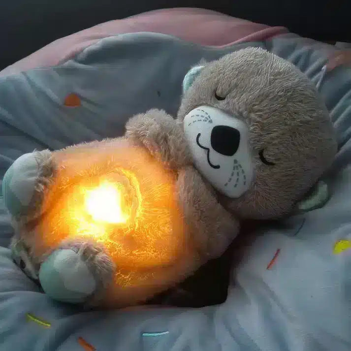 Breathing Teddy Otter Glowing Music for Baby Sensory Sleep Lights Rhythmic Simulation Plush for Babies Kids Soothing Sound and Décor Item